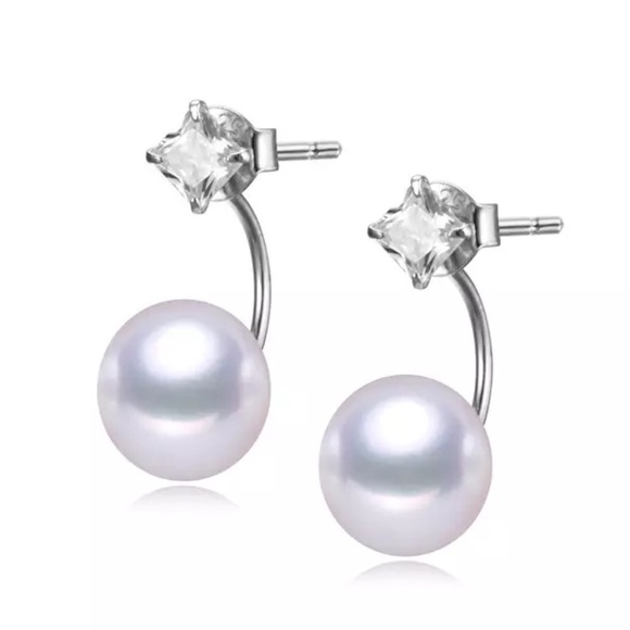 Freshwater Cultured Pearl & Cubic Zirconia Drop Earrings in Sterling Silver - Picture 1 of 1